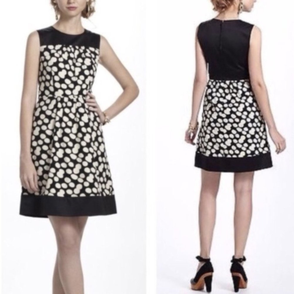 Anthropologie LEIFNOTES Women's SZ 10 Notched Dots Corduroy Dress Black Ivory